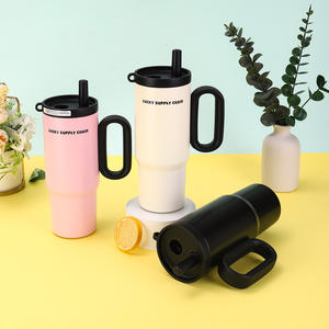 Bouteille isotherme en acier inoxydable givré, anti-fuite, pour boissons chaudes ou froides, avec couvercle, poignée et paille - Product Image 4