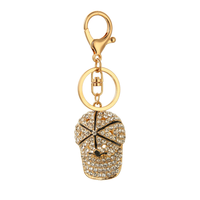 Porte-clés Mini Casquette de Baseball 3D Plaqué Or avec Strass Incrustés, Ornement de Casquette, Fermoir Mousqueton Métallique, Accessoire de Mode de Luxe