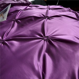 Copripiumino a Pintuck Set 3PC di lusso in poliestere setoso copriletto da letto scuro <span class=keywords><strong>Queen</strong></span>/King <span class=keywords><strong>Size</strong></span> tinta unita pinzata pinzata Set biancheria da letto trapunta - Product Image 3