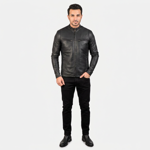 <b>Jacket</b> for Man Real Leather <b>Sheepskin</b> Aniline Zipper Gatsby Black Men Biker <b>Jacket</b> with Quilted Black Reasonable <b>jacket</b> for men - Product Image 1