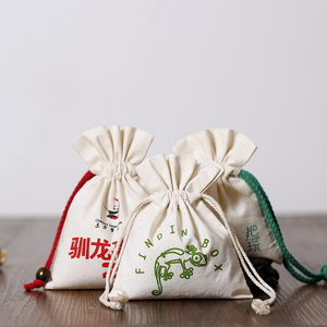 Luxury Cotton Drawstring Pouch with Customized Logo Canvas Travel Jewelry <b>Bag</b> Rope Handle Cartoon Pattern for Muslin Storage - Product Image 2