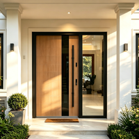 Porte d'entrée extérieure moderne de luxe pour villa résidentielle, grande, à double vitrage, avec cadre en aluminium et en bois