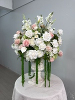 F-FC023 Boule de fleurs artificielle en soie de haute qualité, blanche et verte, pour centre de table de mariage