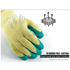 Construcción Algodón Punto Palma Sumergido Látex Arrugado Recubierto Cómodo Negro + Rojo Guantes de mano de trabajo baratos - Product Image 3