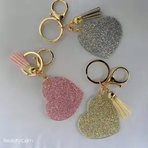 Colorful Plastic Glitter Acrylic Heart Shape Motel Hotel Keychain With Key Ring Logo Printing Key Tag Hot sale products