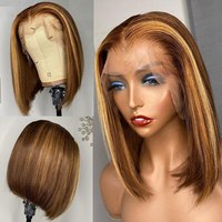 Perruque Courte Bob Droite Brésilienne Vierge HD Lace Front Os avec Cheveux Humains Pré-Épilés Couleur 1B/Gris pour Femmes Noires