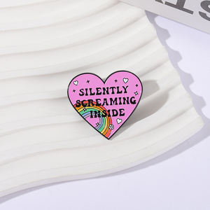 Alfileres de esmalte interior que gritan silenciosamente broches de corazón de arcoíris mochila ropa ansiedad salud Mental insignia de solapa joyería para regalo - Product Image 2