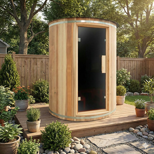 Modern 3-4 Person Outdoor Vertical Barrel Sauna Room with Harvia <b>Heater</b> & Acrylic Roof 7 Color Light Wooden Steam - Product Image 5