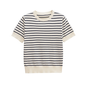 SHENZHU Suéter a Rayas de Moda para <span class=keywords><strong>Mujer</strong></span> 2025, Suéter de Punto Vintage de Manga Corta, Prenda Exterior Femenina, Top Chic - Product Image 1