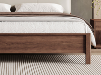Lit en bois massif de style nordique 1,8 m, noyer, lit en similicuir respirant et flexible, hauteur réglable
