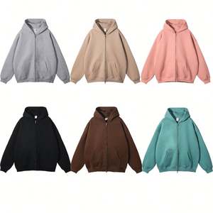 Sweat à capuche zippé épais en molleton de coton de qualité streetwear, coupe oversize, avec logo personnalisé, vente en gros OEM - Product Image 1