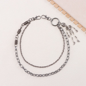 Cadena de cintura de doble capa estilo punk hip hop plateada para uso diario - Product Image 3