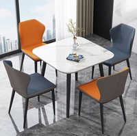 Table à manger moderne carrée en pierre frittée brillante avec chaises, table de réception et de réunion décontractée, mobilier d'intérieur pour petit appartement