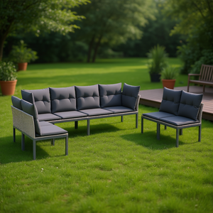 Modular Garden <b>Sofa</b> <b>Set</b> In Gray Pe Rattan With Cushions Outdoor Furniture Contemporary Design - Product Image 2