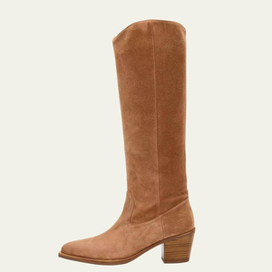 Low Chunky Wedge Heels Pointed Toe Shoes Wide Fit Suede <b>Long</b> Boots Women's on Flock Knee High Booties - Product Image 1