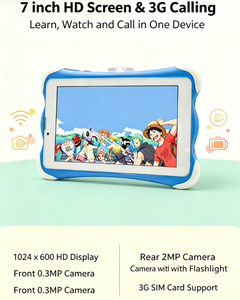 Tablette éducative pour enfants de 7 pouces avec appels 3G, Android 7.0 Quad-Core 1 Go + 16 Go, écran HD 1024 × 600, batterie 3500 mAh, résistant aux chocs EV - Product Image 6