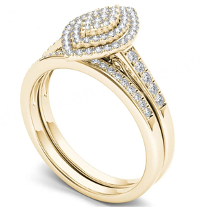 Ensemble de bague de fiançailles en argent sterling 925 or jaune 14 carats 13 carats CZ forme marquise halo - Product Image 4