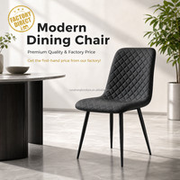 Chaise de salle à manger contemporaine rembourrée en cuir PU noir avec coutures en losange, dossier et assise courbes pour salle à manger et café