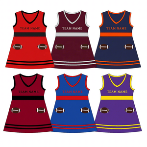 Nuevos equipos personalizados logo vestidos de niña de punto púrpura y amarillo niña traje de porristas cuello en V fútbol Jersey Ropa <span class=keywords><strong>para</strong></span> <span class=keywords><strong>Niñas</strong></span> - Product Image 1