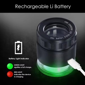 Lupa de aumento 10X con luz, escala de medición cilíndrica totalmente metálica, recargable por USB, 6 luces LED con bolsa de tela - Product Image 3