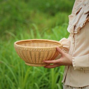<b>Bamboo</b> Woven Basket Round Handmade Food <b>Container</b> Kitchen Use Traditional Craft - Product Image 1
