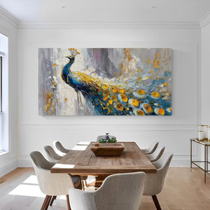 Peinture murale originale abstraite d'un paon coloré aux plumes épanouies, peinte à la main, pour salon, entrée, salle à manger - Product Image 6