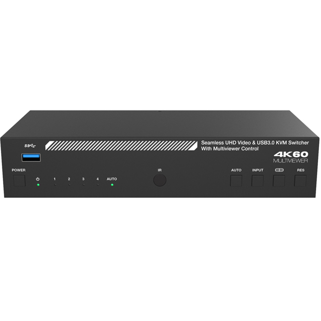 4K60 4x1 Seamless UHD Video   & USB 3.0 KVM Switcher with Multiviewer Control Supports 8 Display Modes