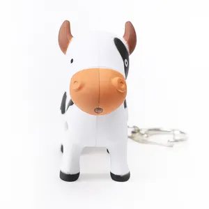 Chaveiro bonito com voz de vaca brilhante, presente criativo de desenho animado, chaveiro personalizado com led