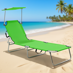 เก้าอี้ชายหาดพับได้สีเขียวทำจากอลูมิเนียมพร้อมหลังคาผ้าใบสำหรับพักผ่อนกลางแจ้ง - Product Image 2