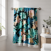 Handuk Olahraga Pantai Kain Mikrofiber Waffle Bermotif Bunga Cepat Kering Lembut untuk Dewasa Semua Musim