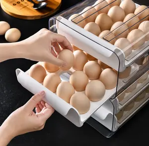 Wholesale 32 Grid Pet Egg Storage Box New Design Push Pull Drawer 2 Layer Egg Fresh Storage Box For Fridge