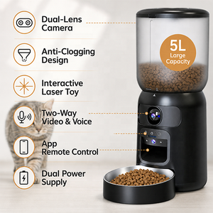 Distributeur automatique de nourriture <span class=keywords><strong>pour</strong></span> animaux de compagnie intelligent à double caméra, 6L, contrôle par application, avec interaction laser - Product Image 2