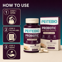 Capsules probiotiques PEITEBIO pour chiens et chats avec probiotiques, prébiotiques, enzymes, saveur poulet, soutien digestif, 60 capsules