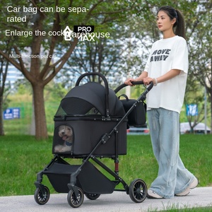 Poussette pour chien et chat imperméable en métal, légère, pliable, à 4 roues, avec design lavable, pour la marche, le jogging et les visites chez le vétérinaire - Product Image 3