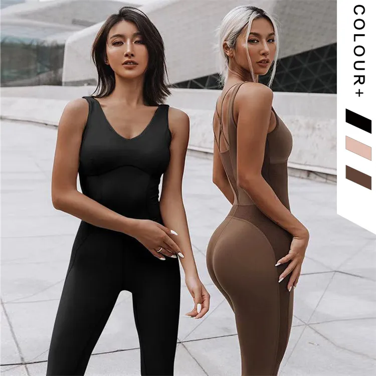 Mouwloze Solid Een Stuk Panty Backless Sport Leggings Set Plus Size Zwarte Jumpsuit