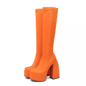 Square Toe Long <b>Sock</b> Shoes Women Knee High Platform Thick Heels <b>Boots</b> Winter Comfortable Solid Fashion - Product Image 3