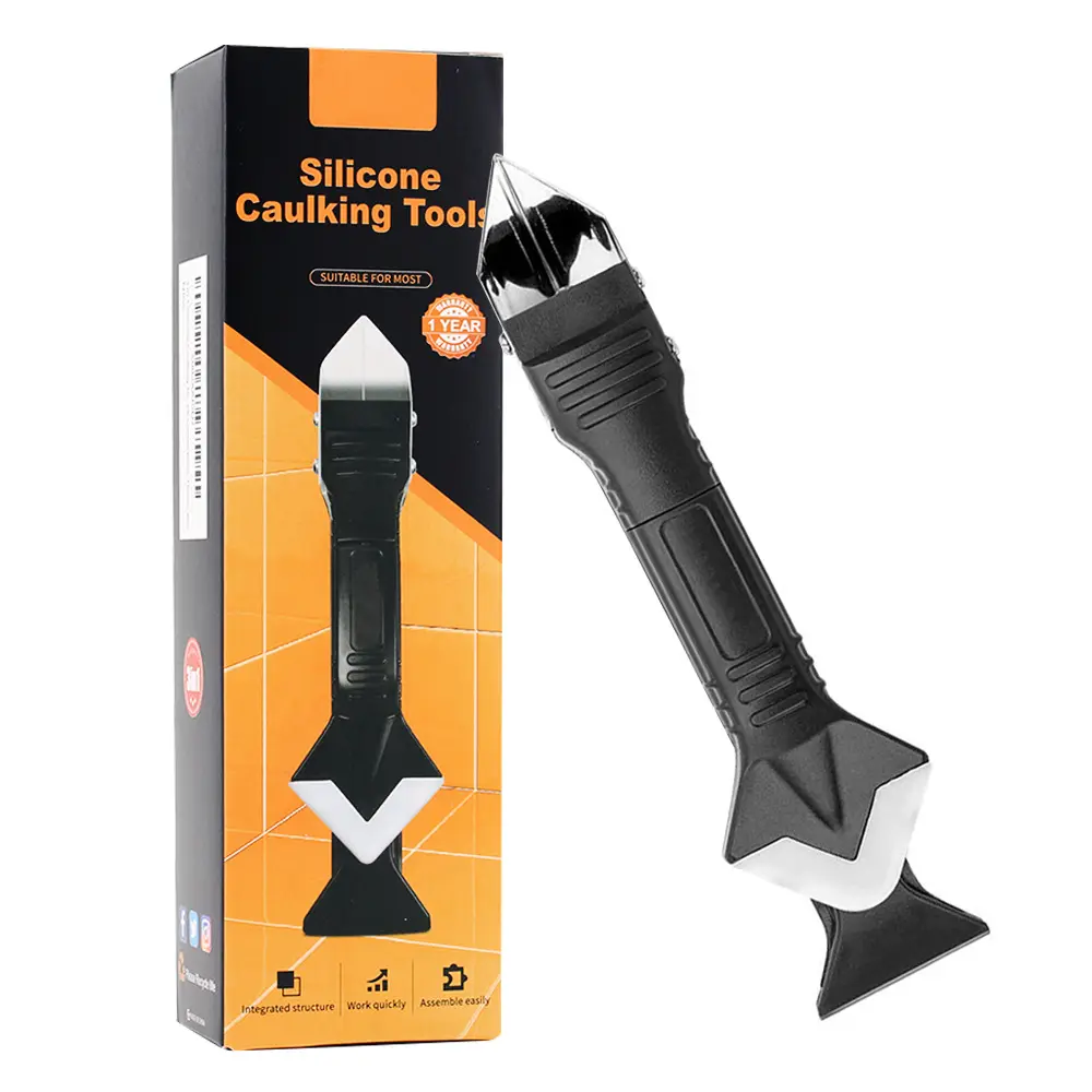 Silicone Caulking Tools-3 in 1 Grout Remove Silicone Scraper Glue Angle Glass Scraper for Bathroom,Kitchen,Floor,Window,