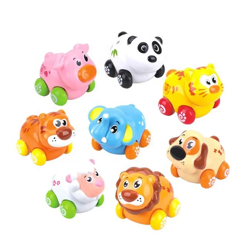 أفضل بيع البلاستيك البسيطة الحيوان الاحتكاك لعبة مركبة للطفل الطفل الجمود سيارة سلسلة مع الكرتون شكل 8 قطعة