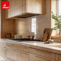 Armoires de cuisine en noyer massif, finition mate chaude, style scandinave-japonais Wabi-Sabi, sur mesure Alland, pour maison minimaliste nordique