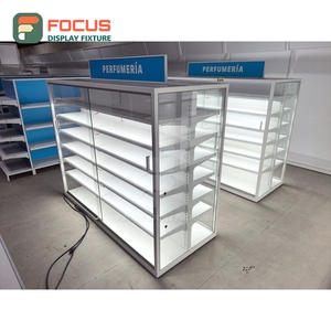 Vitrine de présentation de perruques sur mesure en bois et verre avec plusieurs tiroirs, présentoir pour extensions de cheveux - Product Image 4