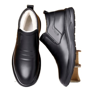 Men Winter Snow Boots Genuine Leather Wool Lining Non Slip Round Toe Mid Calf Shoes for Elderly Dad - Product Image 1