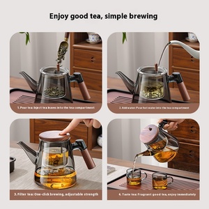 <span class=keywords><strong>Taza</strong></span> elegante gris humo, Juego de <span class=keywords><strong>tetera</strong></span> para té doméstico de 750ml con caño largo, separación de agua de té, <span class=keywords><strong>tetera</strong></span> filtrada de vidrio - Product Image 4