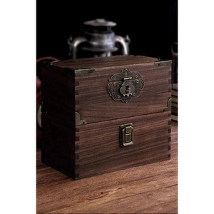 Caja de madera de nogal con cerradura, estilo retro chino, pequeña caja de almacenamiento para colección, hecha de madera de nogal. - Product Image 4