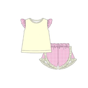 Di alta qualità Custom Baby Boy Tshirt vestito di <span class=keywords><strong>cotone</strong></span> manica corta in bianco per bambini vestiti giallo chiaro neonato ragazzo vestiti Set - Product Image 4