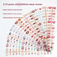 Set Kuku Palsu Lucu Motif Kartun Beruang Keberuntungan untuk Anak-Anak, Buatan Tangan, Pre-made, Plastik ABS 3D, 30 Buah