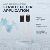 Filtre EMIFIL de type conducteur avec noyau NiZn, plage de fréquences 25-100 MHz, sortie axiale/radiale, taille compacte, large bande passante, réduction du bruit
