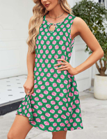 Robe d'été ample pour femme, imprimé floral, col en V, mini-robe de plage ajourée, poches, respirante, longueur midi, 2XL, naturelle