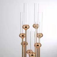 Candelabro Dorado de 8 Brazos, Candelabro con Tubos de Vidrio, Centro de Mesa Dorado, Candelabro de Hierro, Centro de Mesa para Bodas, Elite