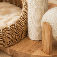 Arbre à chat avec panier tressé, poteau à gratter, boule en sisal et échelle pour chats, base en bois massif, 76 cm S76