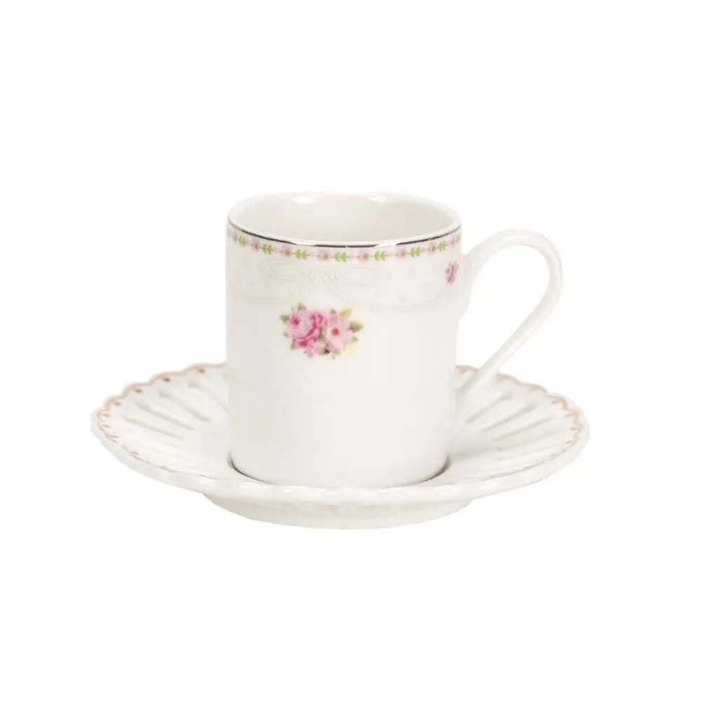 KING'S Porcelain Custom 90cc New bone China tazza da tè e piattino in ceramica bianca con Design floreale